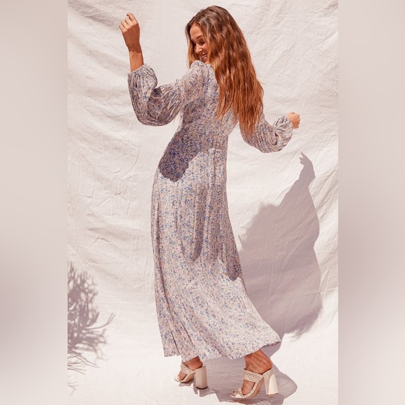 Lulus Garden Paths Floral Puff Sleeve Maxi Dress hippie Gypsy babydoll prairie S - Picture 2 of 15